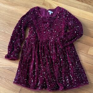 Tahari Burgundy Sequin Velvet Long Sleeve Party Dress
